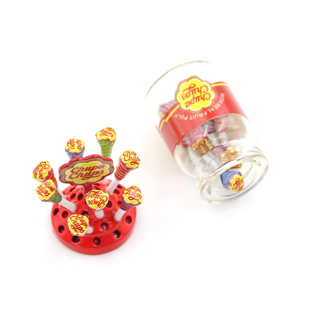 Mini piruletas de azúcar de postre de Comida en miniatura, con estuche de soporte para dulces para casa de muñecas, muebles de cocina, accesorios de juguetes, 1:12, 1/12