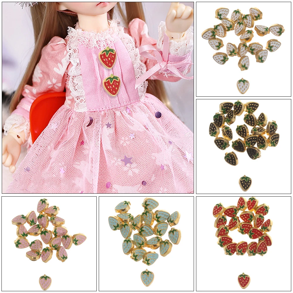 20Pcs Lovely Tiny Strawberry Button Buckle for DIY Doll Clothes 5mm Metal Decoration Buckles Doll Clothing Sewing Accessories