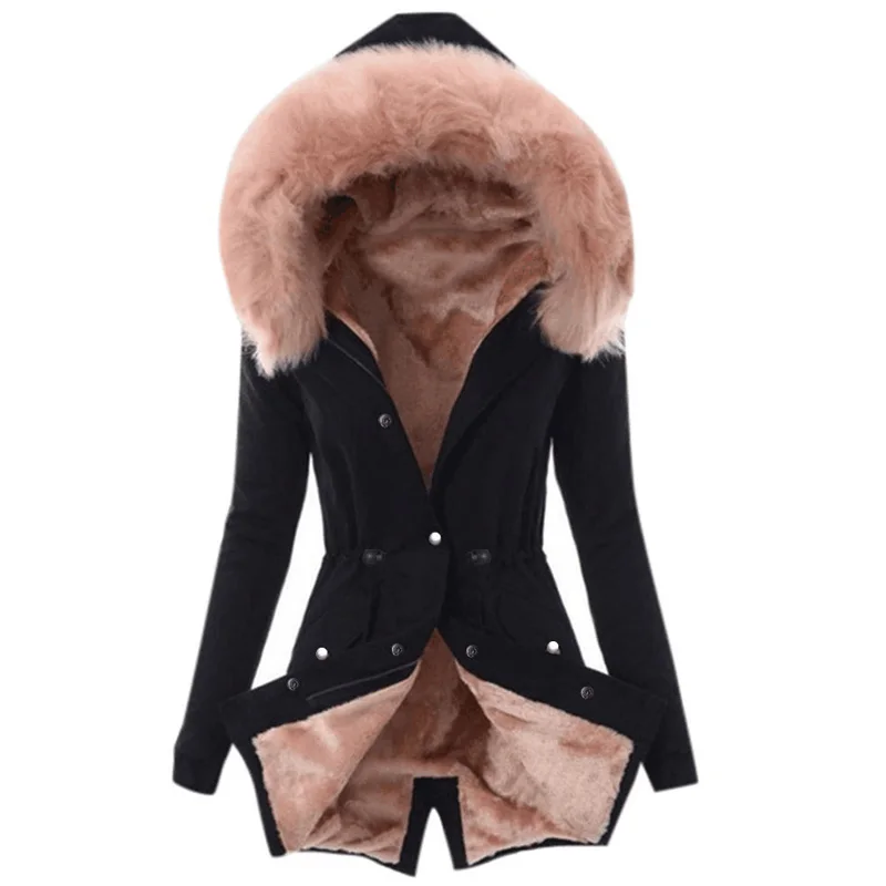 Fashion Winter Jacket Women Long Sleeve Hooded Pocket Thick Warm Parka Plush Casual Long Coats Female Ladies \' Coat