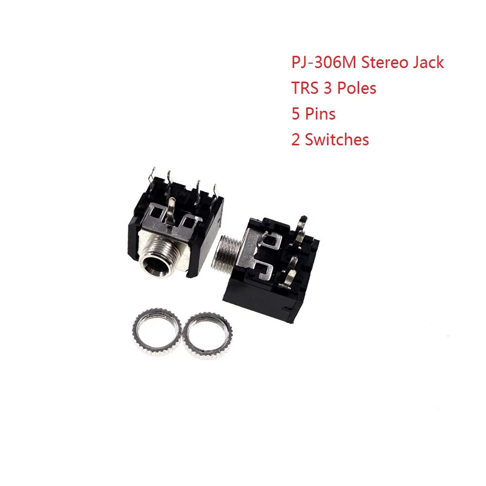 10pcs 3.5mm Audio Jack PCB Mount Screw Metal Nuts Mono Stereo Phone Plug 2 3 4 Pole Connector Through Hole Panel Thread