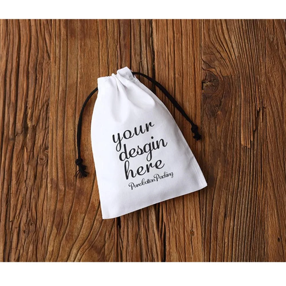 personalized 50 white bag cotton drawstring  LOGO printed gift  Custom packaging cosmetic bags wedding  jewelry package bag