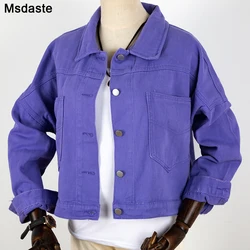 Women Denim Coat New Spring and Autumn Jacket Korean Loose Short Jeans Outerwear Purple Student Jackets Candy Boyfriend Tops