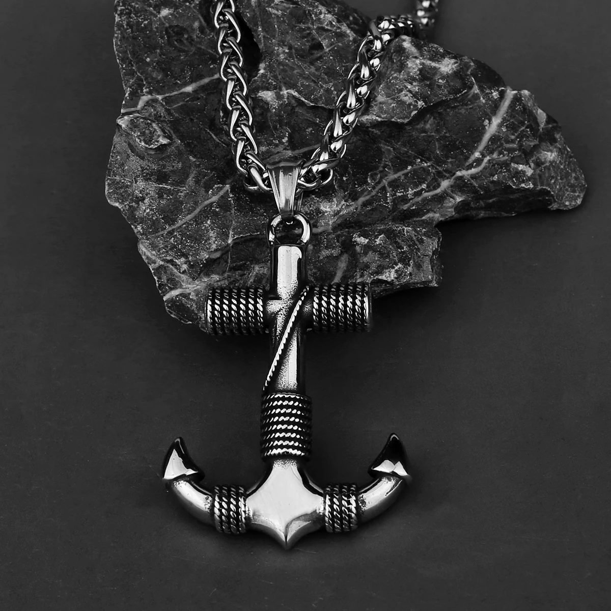 Stainless Steel Viking Anchor Pendant Necklace Vintage Personality Nordic Pirate Men\'s Party Jewelry Punk Hip Hop Necklace Gift