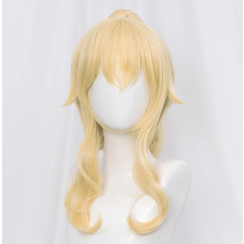 Jean Cosplay Wig Genshin Impact Blond Curly Ponytail Heat Resistant Synthetic Hair Anime Cosplay Wigs + Wig Cap