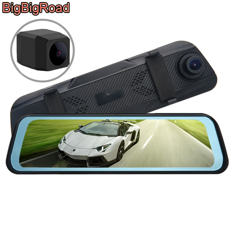 

BigBigRoad Car DVR Dash Camera Cam IPS Stream RearView Mirror Video Recorder For Skoda Fabia Karoq Kodiaq GT Octavia A5 Kamiq