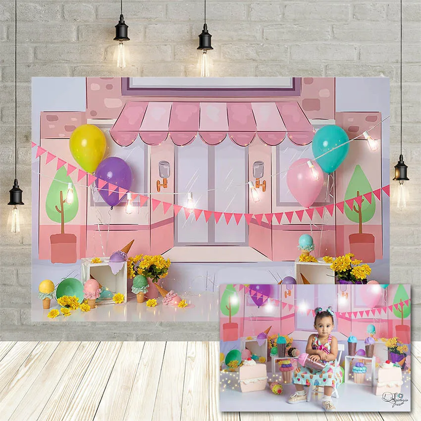 Avezano Pink Shop Photography Background Ice Cream Flower Baby Birthday Portrait Decor Backdrop Photo Studio Photozone Props