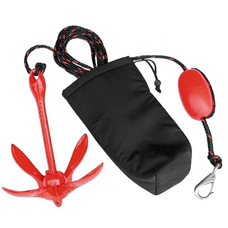 Boat Galvanized Red Anchor Sailboat Fishing 3.5lbs Marine Rope Complete Folding Grapnel Kit