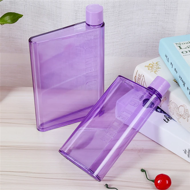 100pcs EMS 420ml Portable Cup For ladies Bottle Flat Water Bottle Bpa Clear Book Paper Pad Water Bottle Flat Drinks Kettle