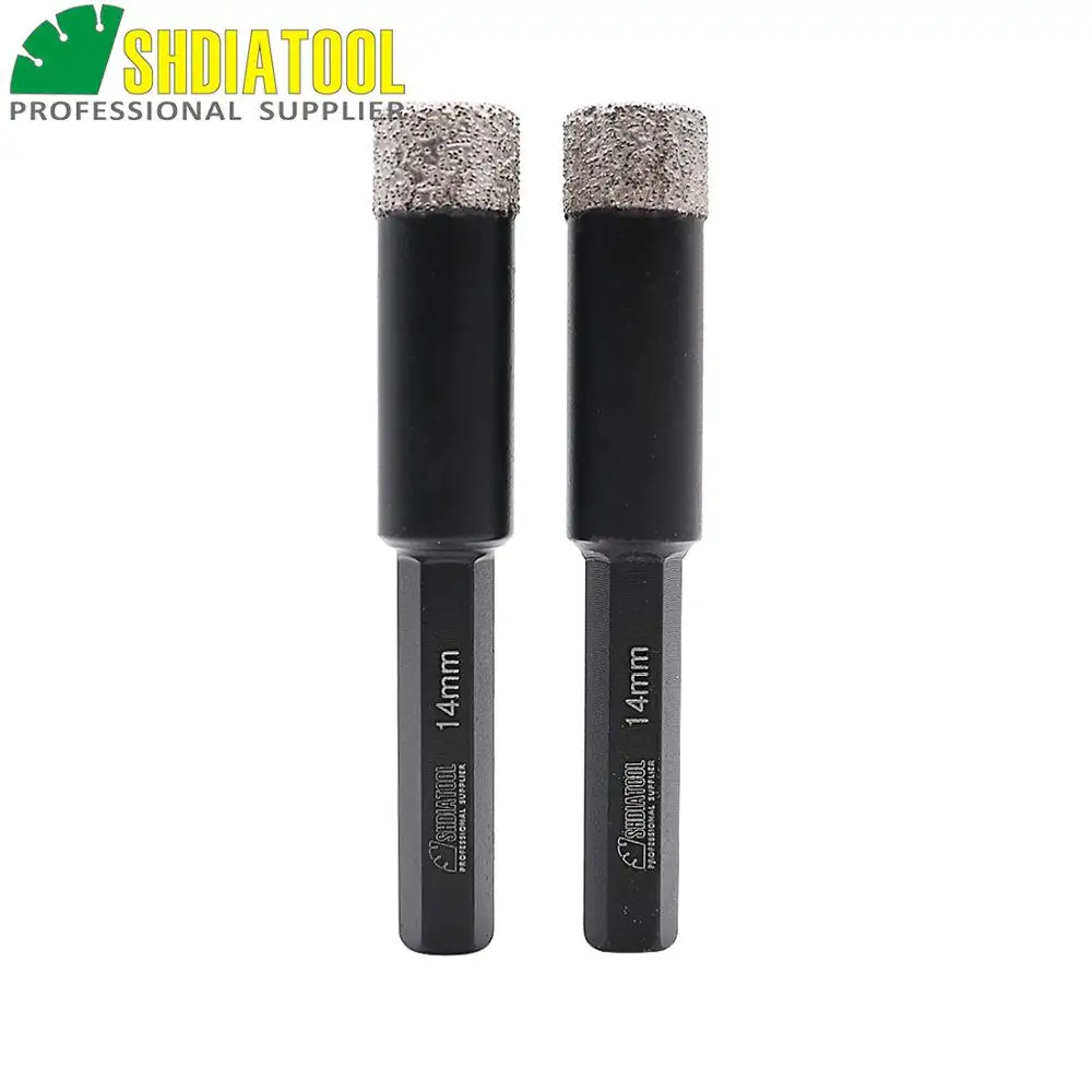 SHDIATOOL 2pcs 14mm Hex Shank Vacuum Brazed Diamond Core Bits Dry Drilling Bits Professional Quality Hole Saw Diamond Drill Bits