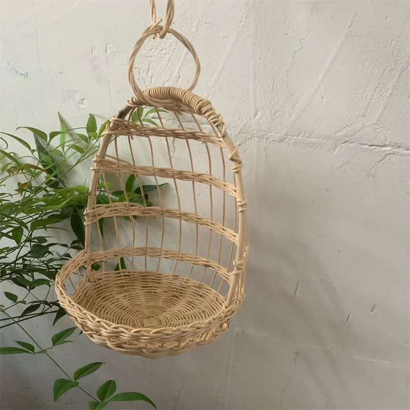 Nordic Hand-woven Rattan Doll Swing Storage Basket Flower Pot Fruit Rattan Basket Plant Pot Container Hanging Toy Storage Decor