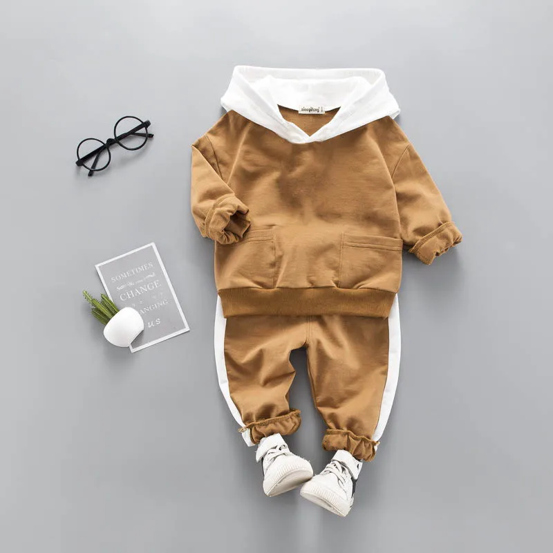 Children Active Clothing Autumn Spring Toddler Boy Sports Set Baby Hoodie Letter Top Pants 2pcs Outfit Kid Solid Color Tracksuit