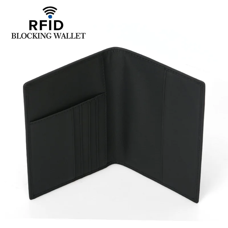 Billetera con bloqueo RFID para hombre, funda de pasaporte de cuero genuino, funda de identificación bancaria, soporte para tarjeta de crédito, organizador de boletos