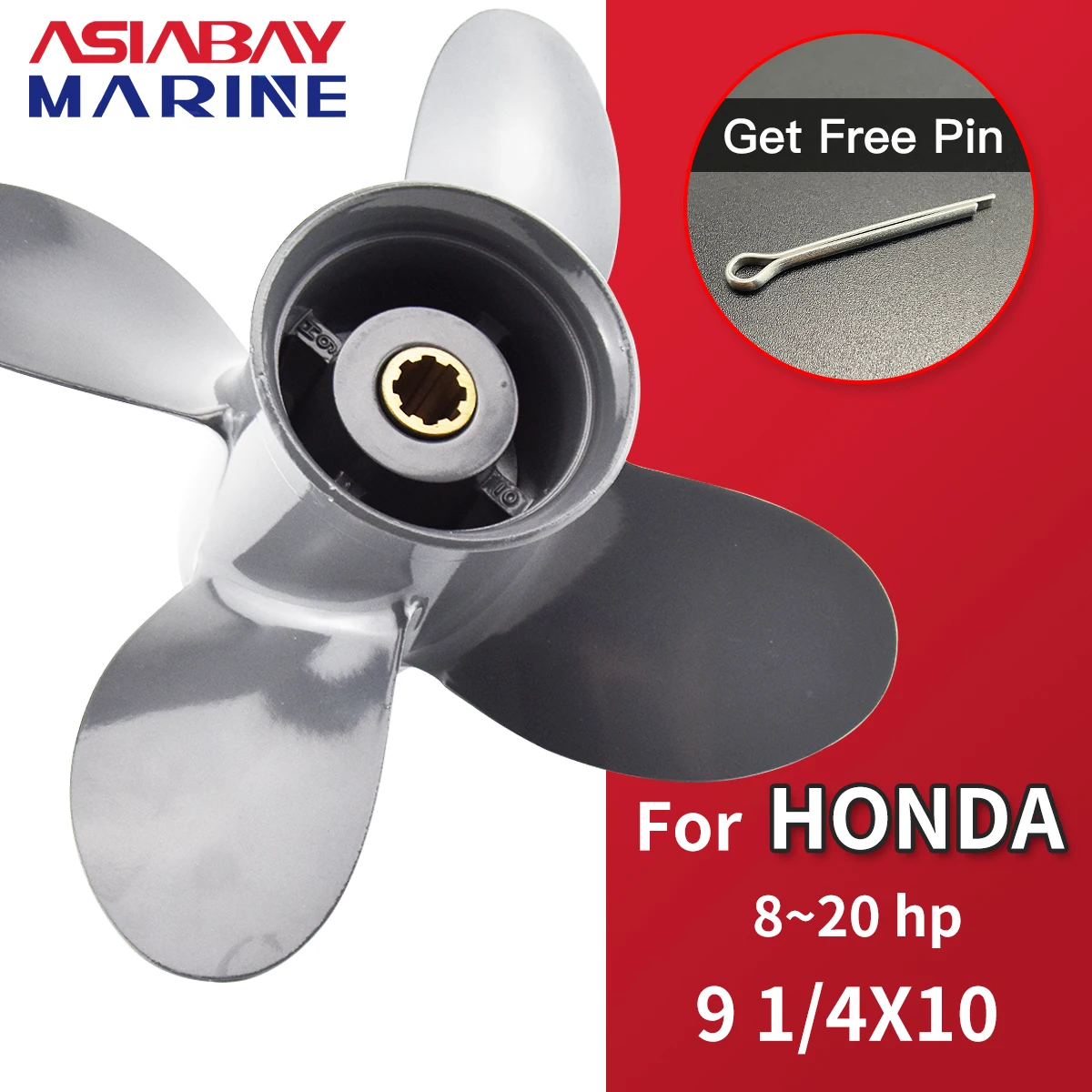 Outboard Propeller For Honda 8hp 9.9hp 10hp 15hp 20hp 9 1/4*10 Boat Motor 4 Blade Aluminum Screw 8 Spline Marine Engine Part