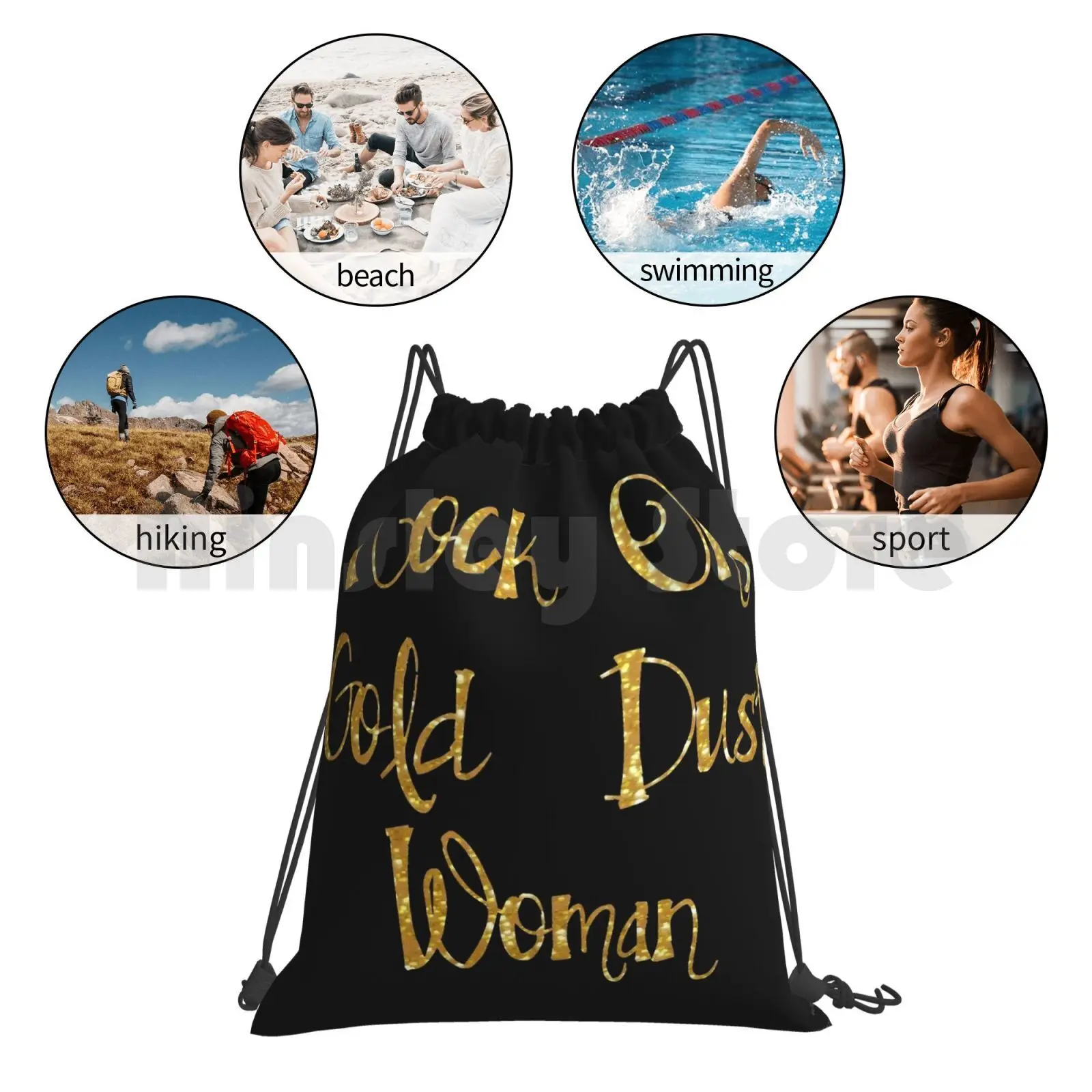 Gold Dust Woman Backpack Drawstring Bags Gym Bag Waterproof Stevie Nicks Music Lyric Song Quote Typography