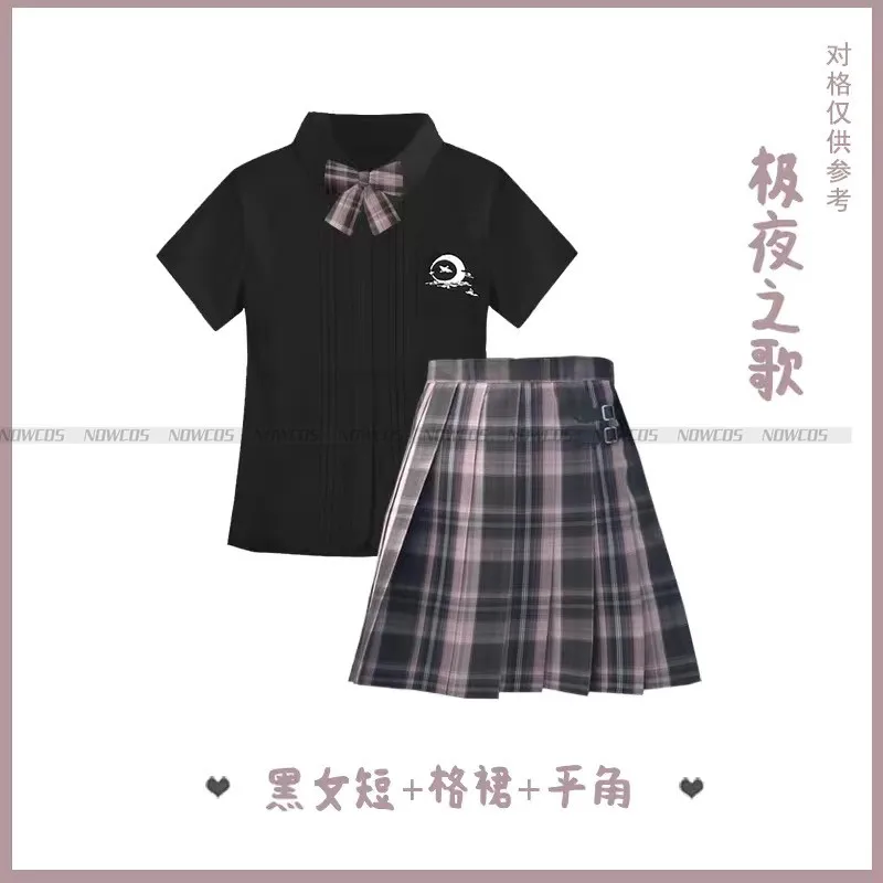 [Aurora] Students Girl's Summer Short Sleeve High Waist Pleated Purple Plaid Mini Grid Skirt Women Dress For JK School Uniform