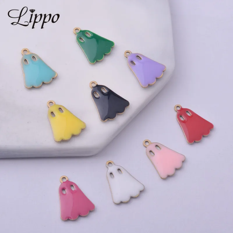 30pcs  11*14.5mm Copper Both Side Enamelled Ghost Charms Pendant  Diy Halloween Jewelry Accessories