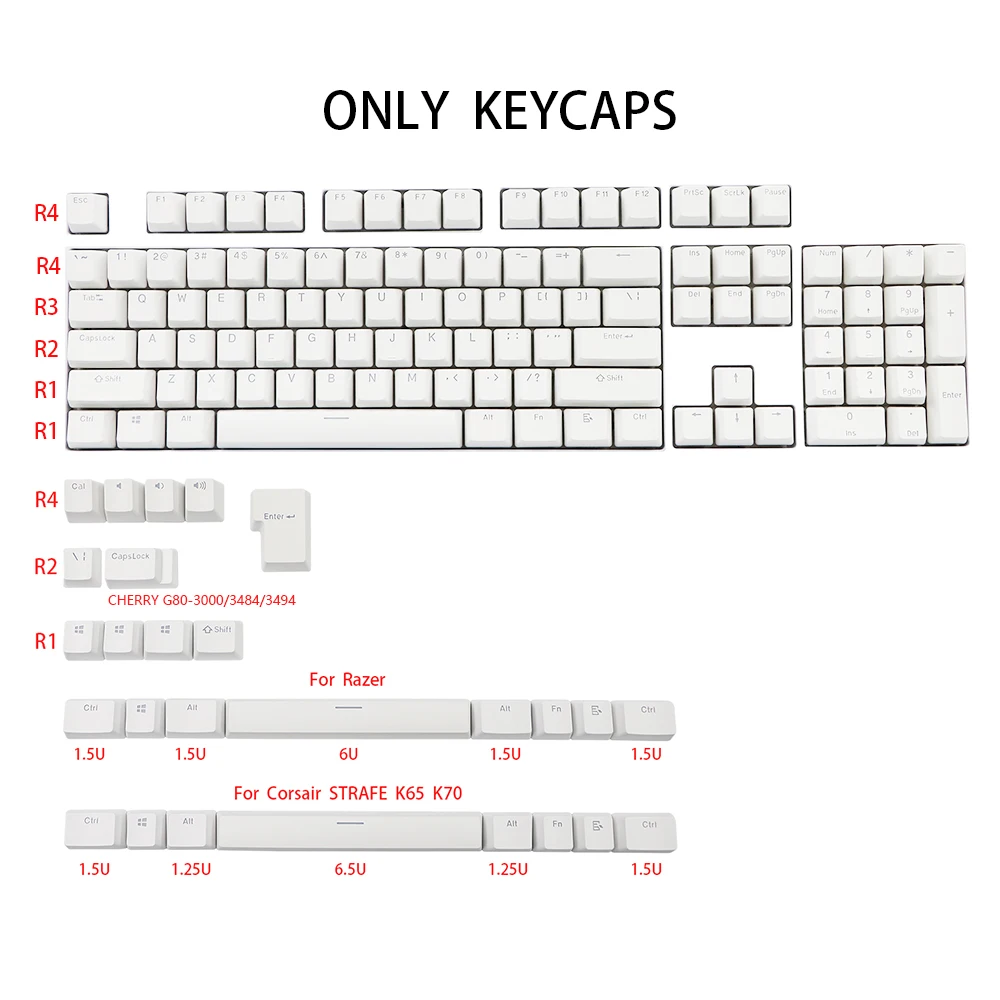 White Black 131 key PBT Double shot Backlit Keycaps For Corsair STRAFE K65 K70 Logitech G710+ Mechanical Keyboard Razer keycap