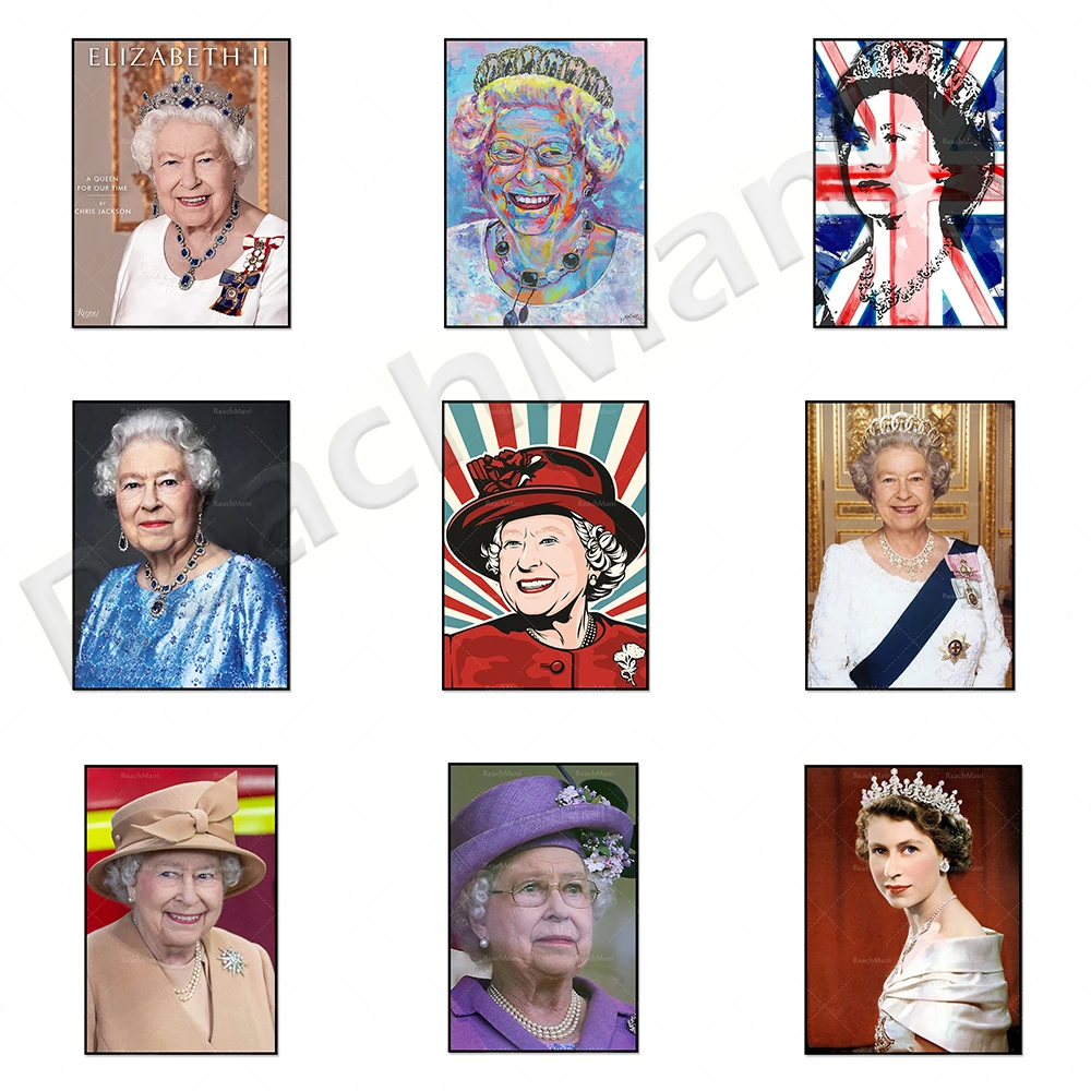 Queen Elizabeth II Portrait Canvas Painting Queen of England Posters and Prints Wall Living Room Art Picture