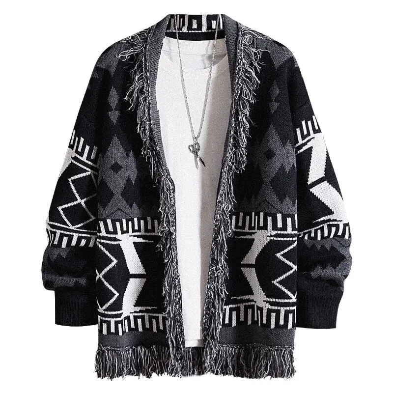 Autumn and Winter New Knitted Cardigan Men Tassel Retro Lazy Sweater Male Loose Men\'s Sweater Thin Coat Knitted Sweater Man Coat