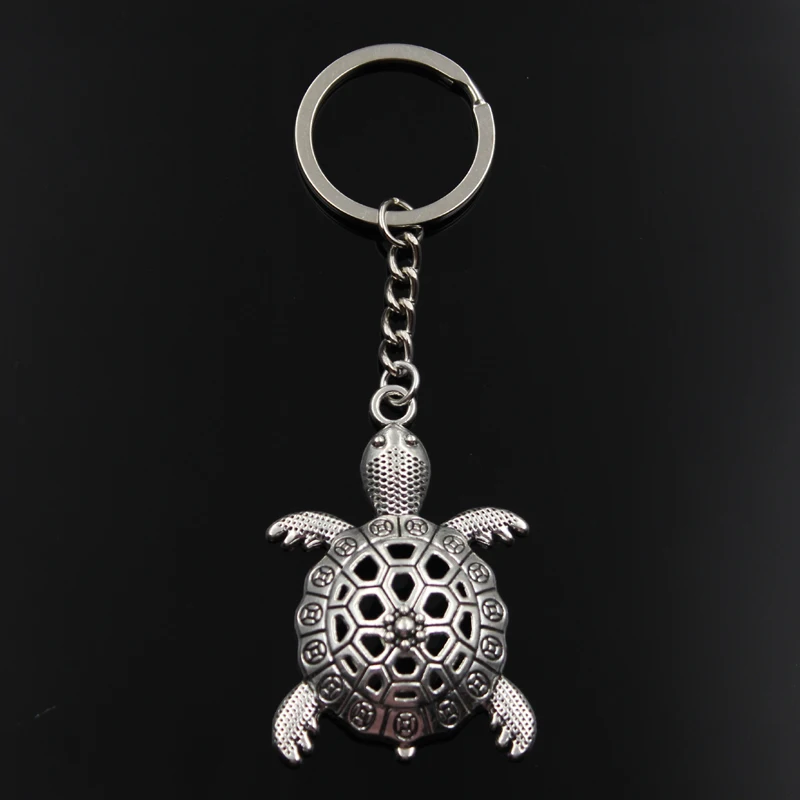 Fashion Keychain 56x37mm Sea Turtle Tortoise Silver Color Pendants DIY Men Jewelry Car Key Chain Ring Holder Souvenir For Gift