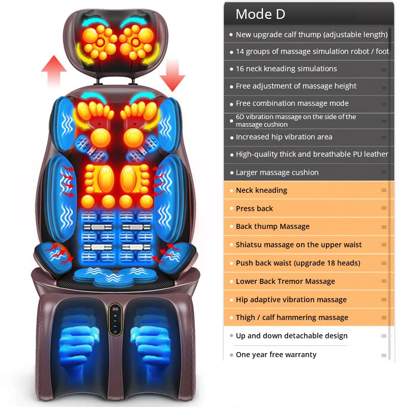 Electric Vibrating Full Body Massage Cushion Neck Back Waist Hip Leg Massage Chair Massage Muscle Stimulator with Heating Device