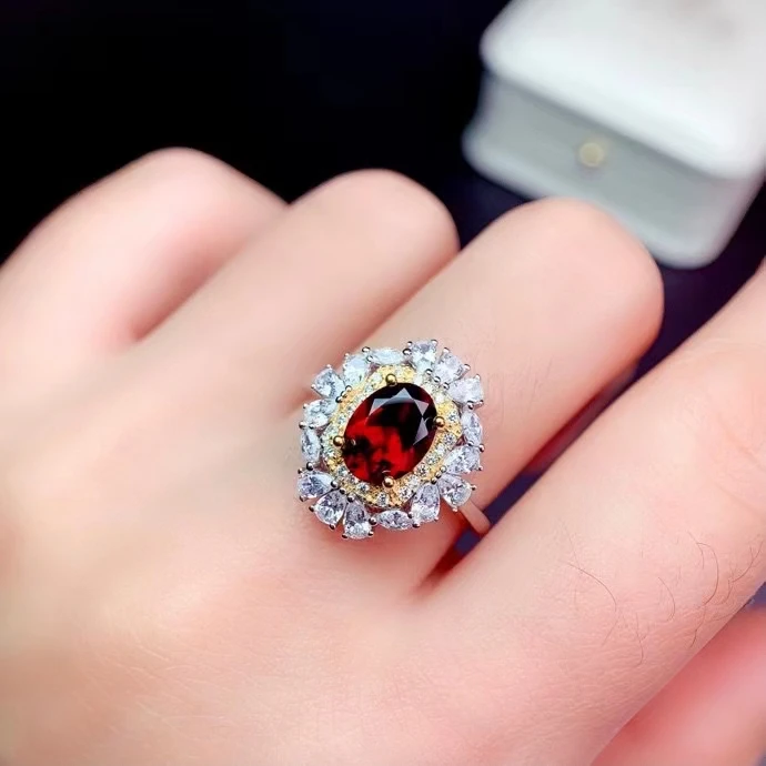 KJJEAXCMY fine jewelry 925 sterling silver inlaid Natural Mozambican garnet new girl exquisite flower gem ring support test