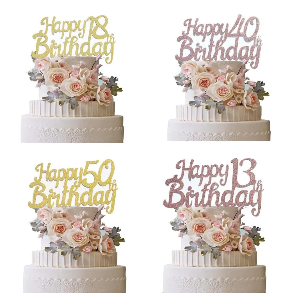 New paperboard Gold  Number 18 40 50 13 16 21 10th Happy Brithday Cake Topper For Brithday Party Cake Decoration