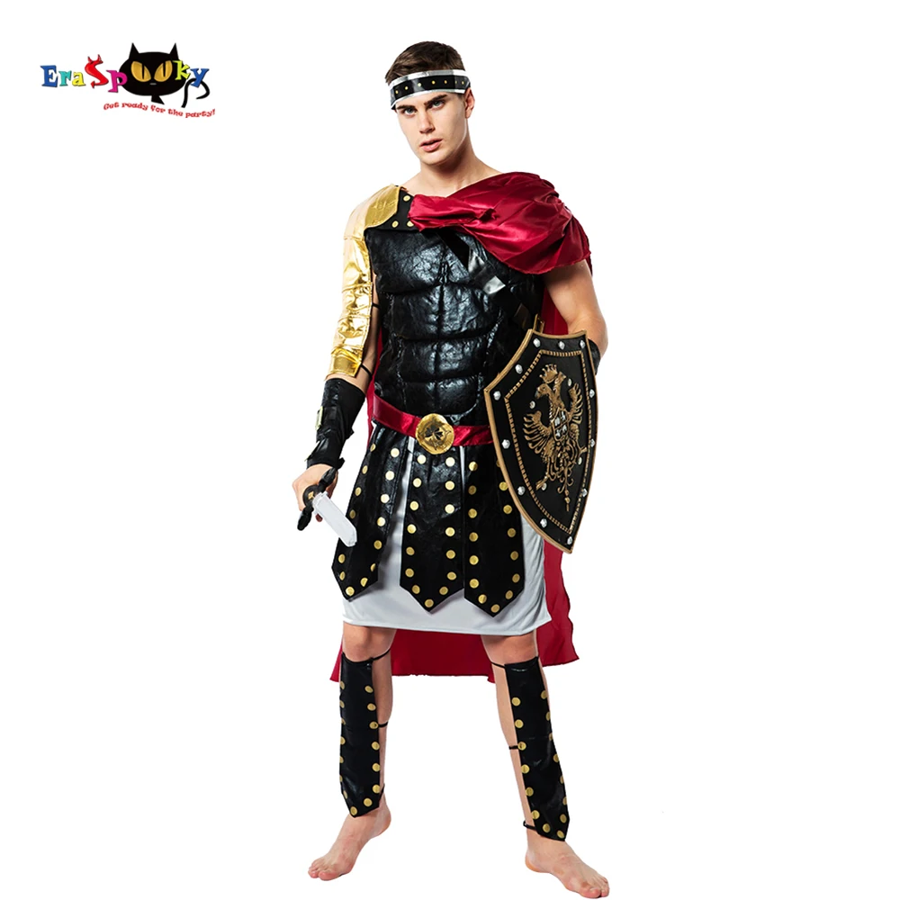 Eraspooky Medieval Roman Royal Knight Warrior Cosplay Halloween Costume For Men Adult Carnival European Gladiators Soldier Cloak