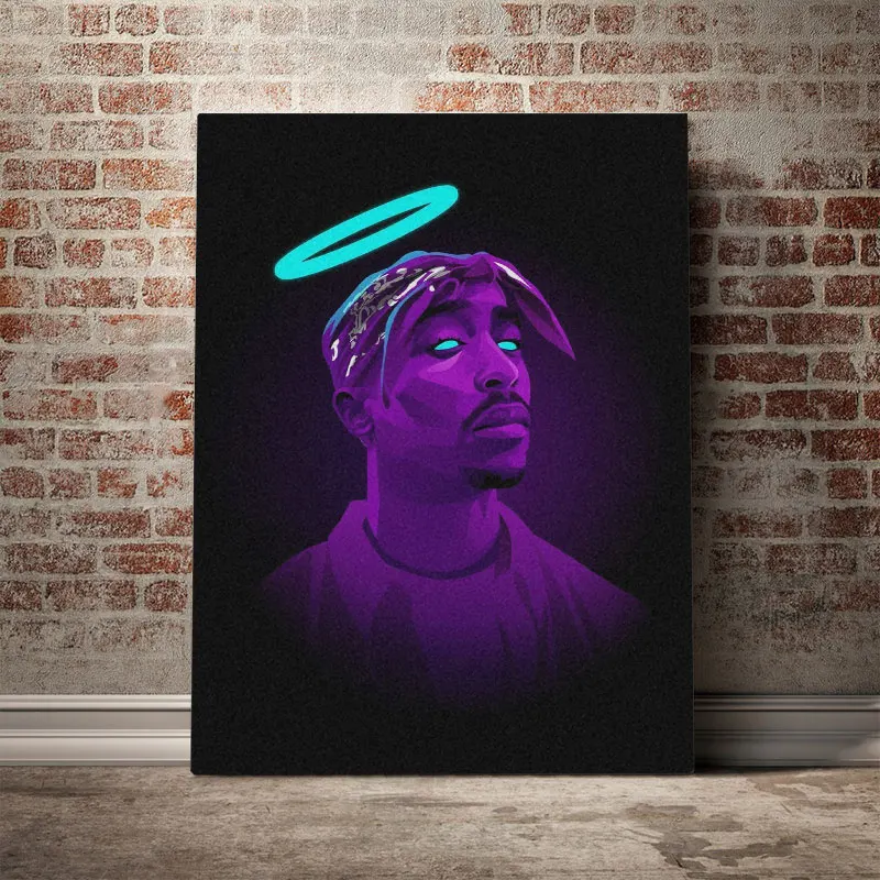 Pop Smoke Neon Travis Scott Tupac Shakur Posters Wall Art Pictures Canvas Painting Decoration for Living Room Bedroom Home Decor