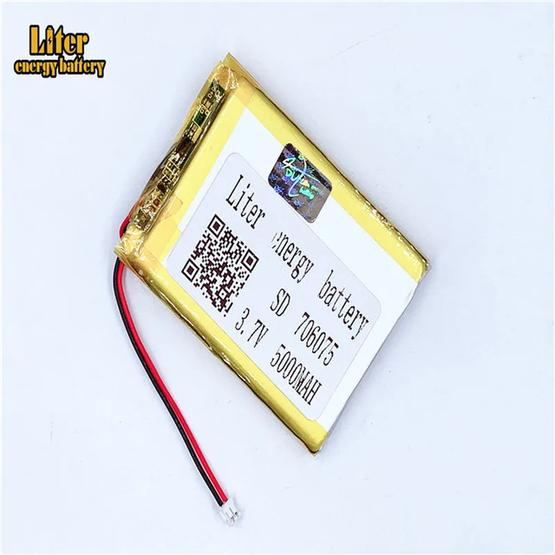 1.5MM 2pin connector 706075 5000mah 3.7V Rechargeable charging lithium polymer battery for Smart mobile phone