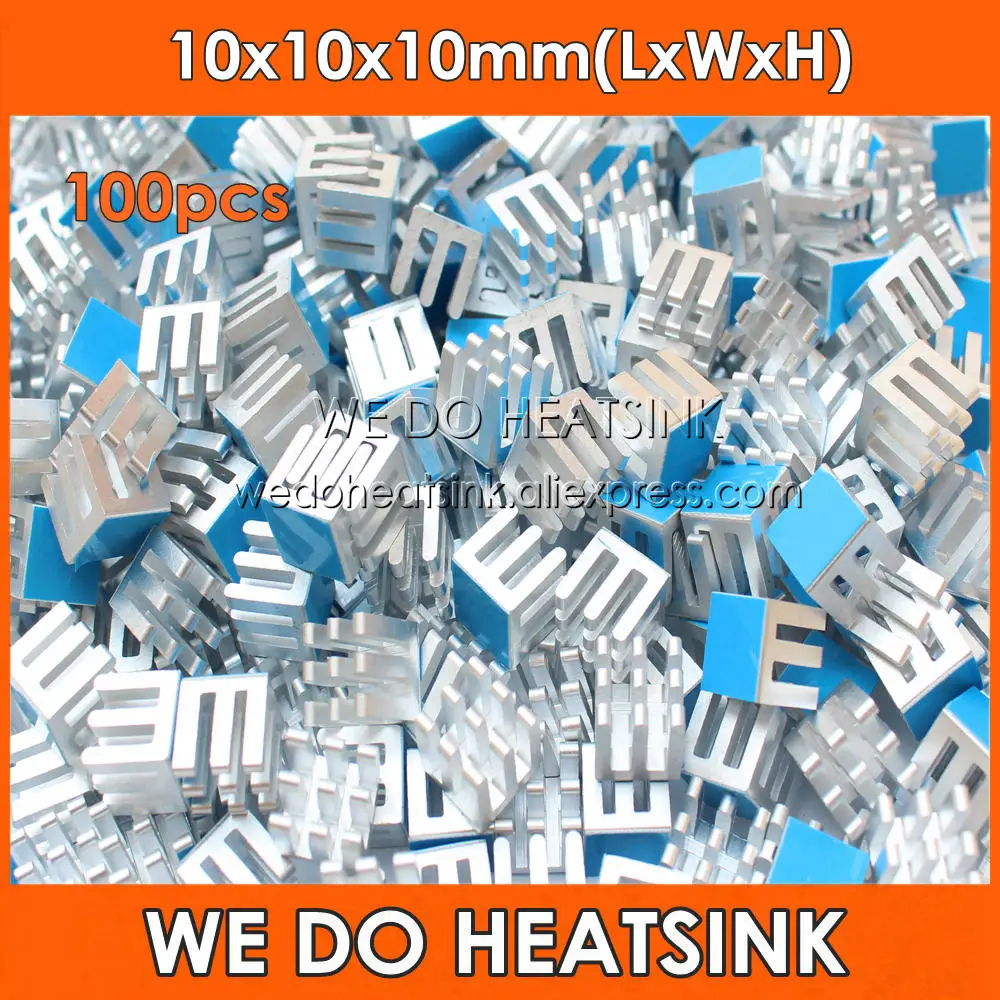 WE DO HEATSINK 100pcs 10x10x10mm Aluminum Heatsink With Thermally Conductive Double Sided Adhesive Transfer Tape