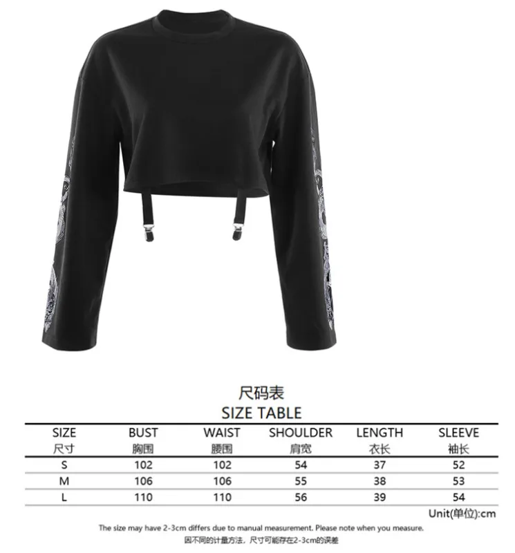 Women Long Sleeve Sweatshirt Jumper Crop Top Printing Pullover Tops