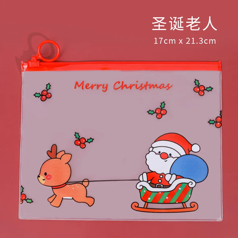 Cartoon Christmas Snowman Deer PVC File Bag Pencil Case File Folder Documents Filling Bag Office School Suppllies Stationery