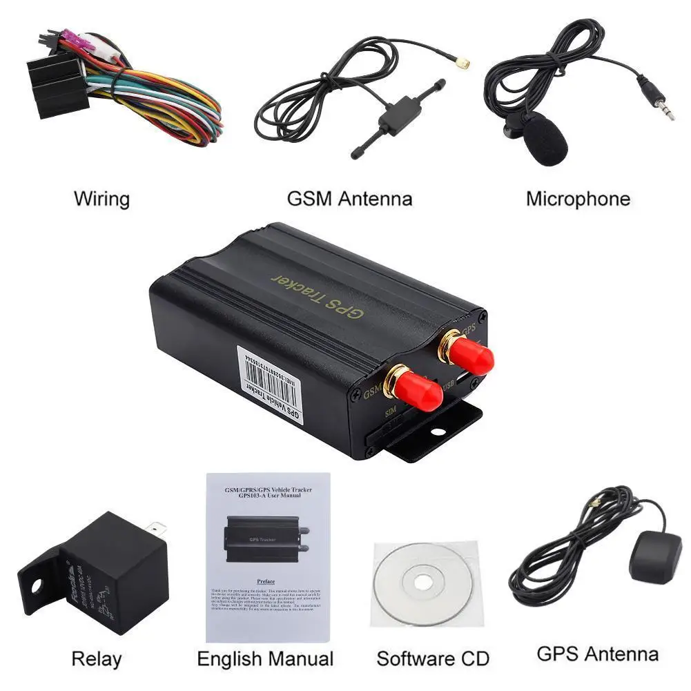 GSM/GPRS Tracking Vehicle Car GPS Tracker Tk103A GPS103A Real Time Tracker Door Shock Sensor ACC Alarm Tracking System