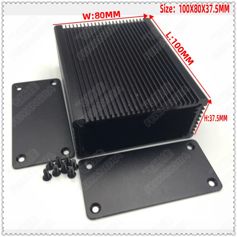 ( Free shipping)  100x80x37.5mm Black Extruded Aluminum Enclosure PCB Instrument Box DIY Electronic Project Case