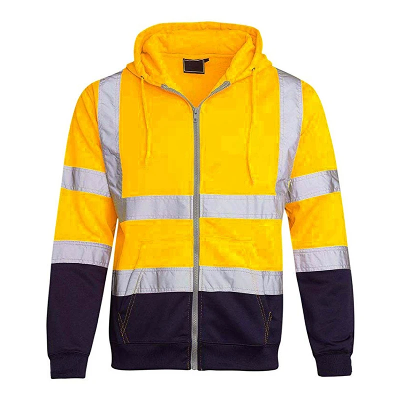 Men Workwear High Visibility Work Jacket Coat Mens Reflective Safety Sweatshirt Hooded Coat Wrok Clothing Winter Jackets