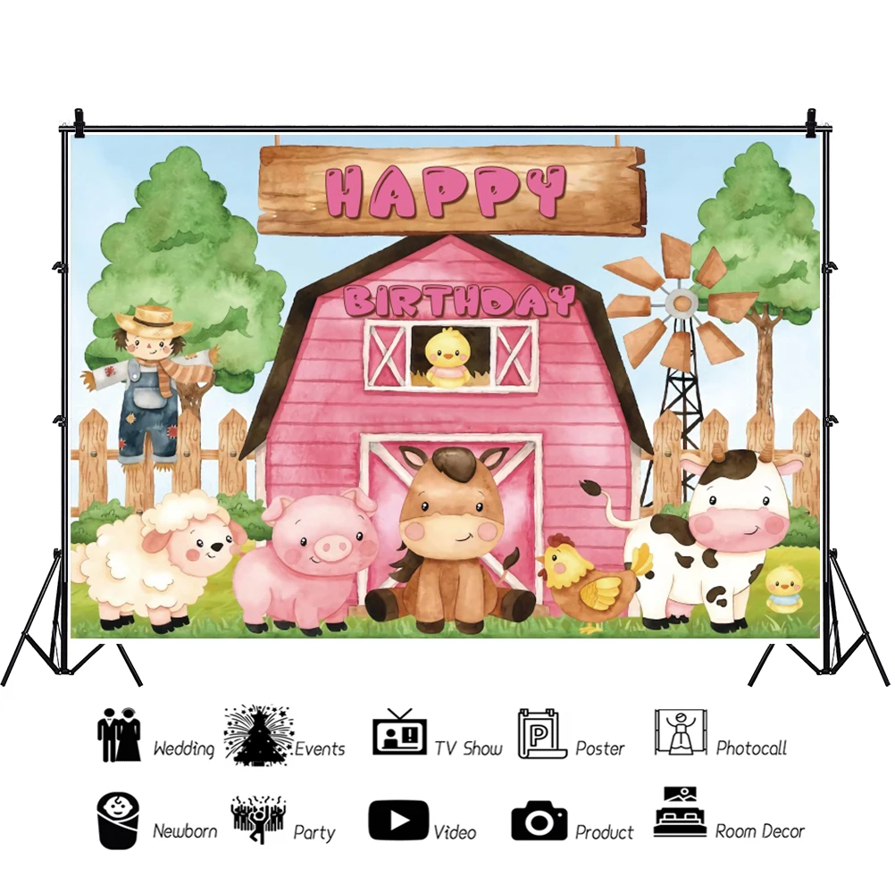 Yeele เด็กวันเกิดธีมฟาร์ม Photocall สัตว์ Party การถ่ายภาพฉากหลังการถ่ายภาพสำหรับสตูดิโอถ่ายภาพ