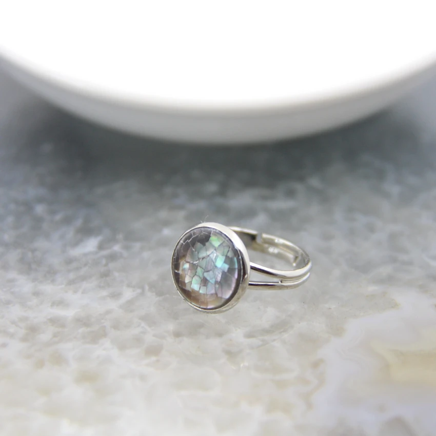 Beautiful Abalone Shell Adjustable Rings,Shell Pearl Classic Round Shape Rings,White/Yellow/Grey/Rainbow Women Finger Rings