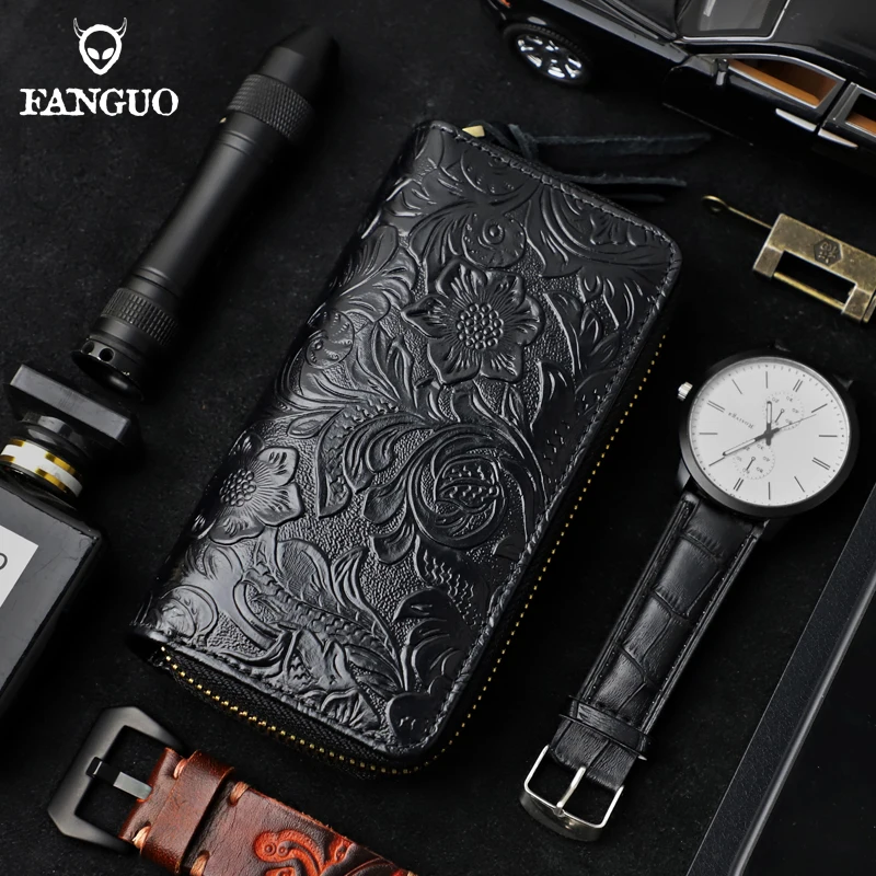 Retro Genuine Leather Coin Purse Watch Box Handmade Key Wallet For Men Portable Organizer Money Bag Small Watch Wallet Zipper