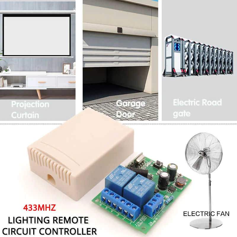 433Mhz RF Universal Remote Control for Garage Door Curtains Electric Door by AC 85V 250V 2CH 10A Relay Receiver and Controller