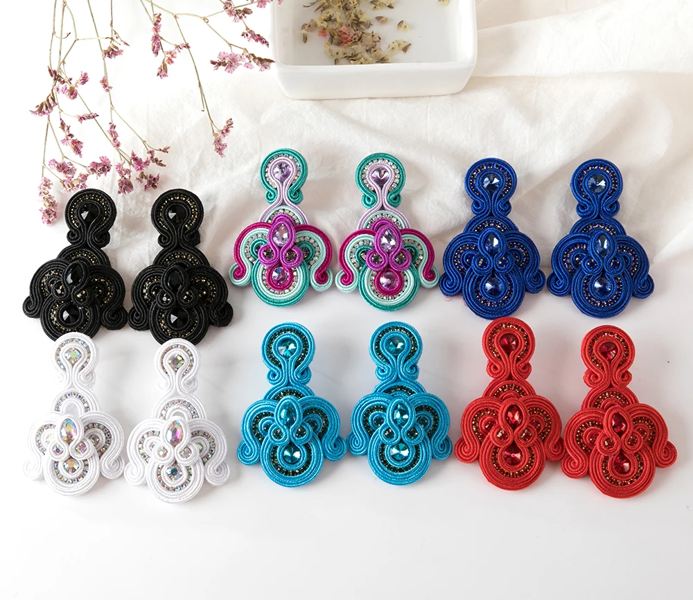 KpacoTa Creazione di gioielli di moda soutache tessitura Orecchini etnico boho Colore fatto a mano glamour Orecchino lungo grande pendente Regalo