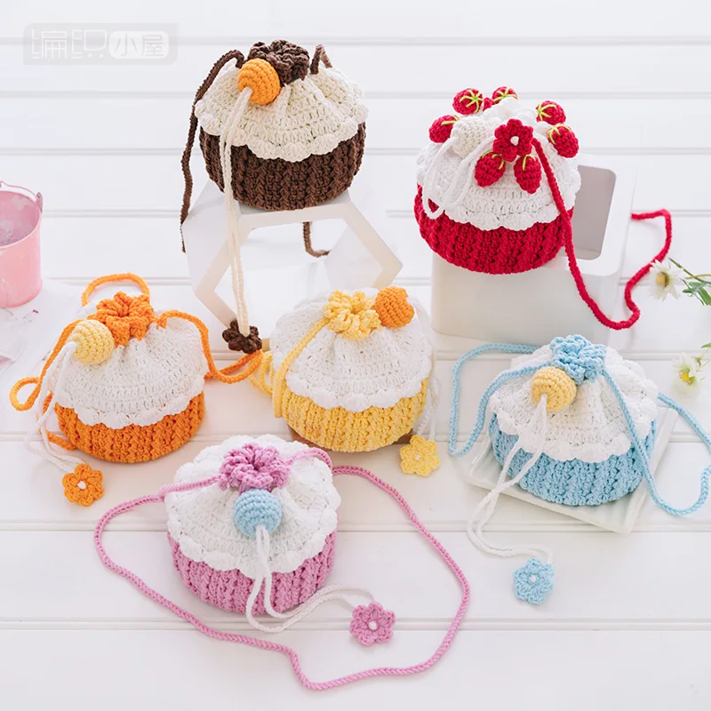 DIY Knitting Yarn Package Material Bag Kit, Paper Cup Cake Bag, DIY Manual Crochet Material All Included, Shoudler Bag