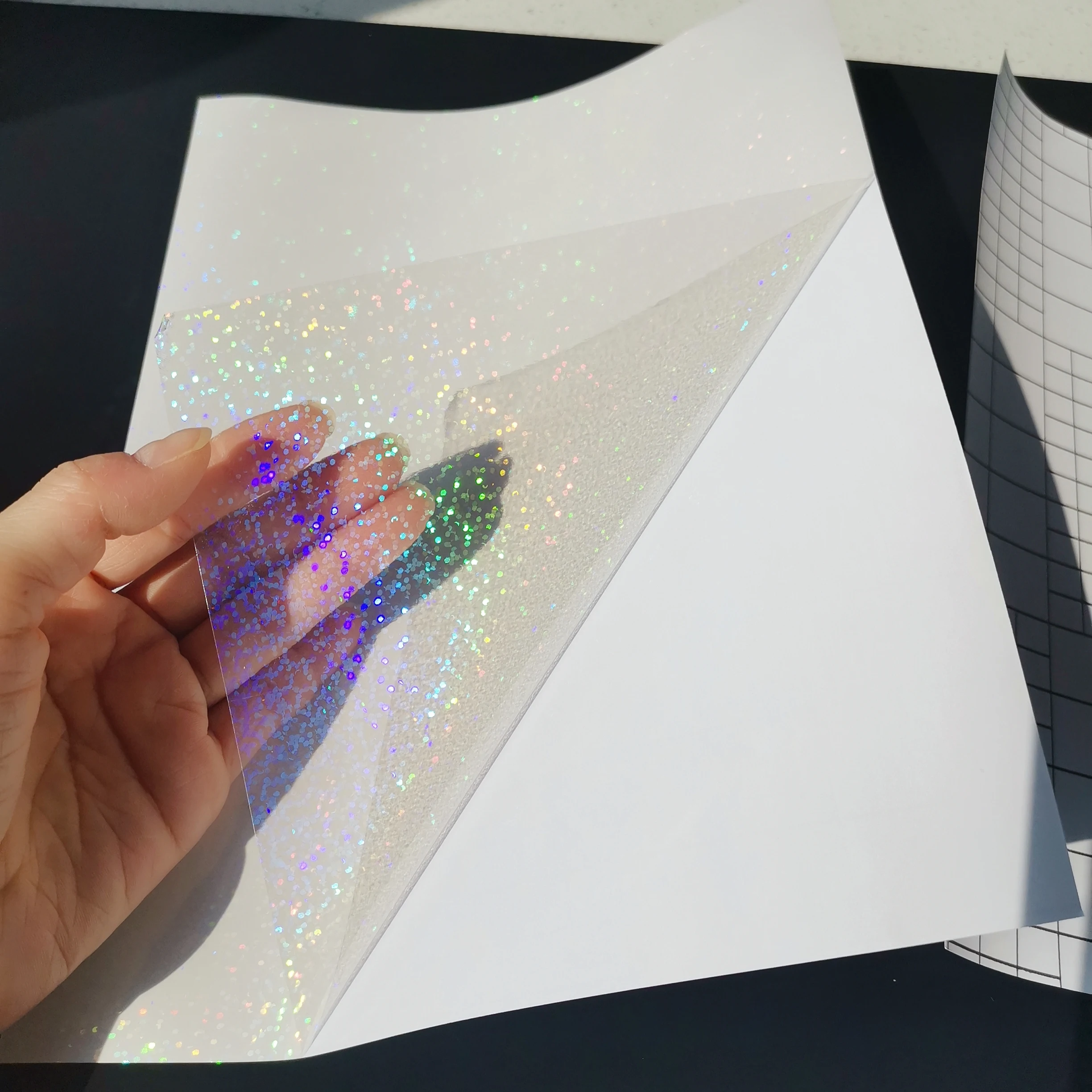 210 X 297 MM Holographic Sand Photo Adhesive Tape Back Hot Stamping On Paper 50 Sheets DIY Package Color Card