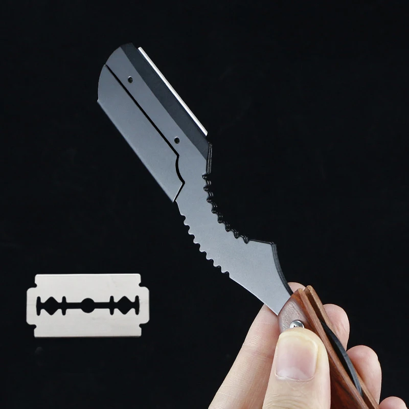 Madeira borda reta barbeiro navalha de corte barba sobrancelha ferramenta de barbear manual depilação navalha cabeleireiro aparar presente para homem