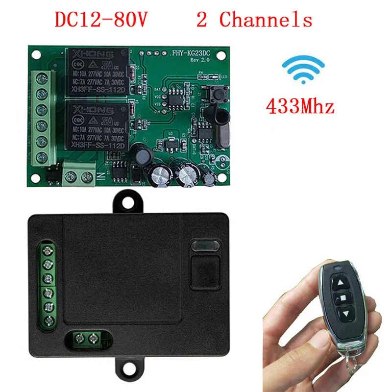 

433 Mhz Wireless Remote Control DC12V 24V 12V-80V 2CH Universal Rf Relay Receiver&Transmitter For Garage door Gate Motor Control