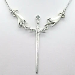New Long Fashion Sword Hand Necklace Pendant Gothic Jewelry Dark Dagger Men's and Women's Satan Statement Gift