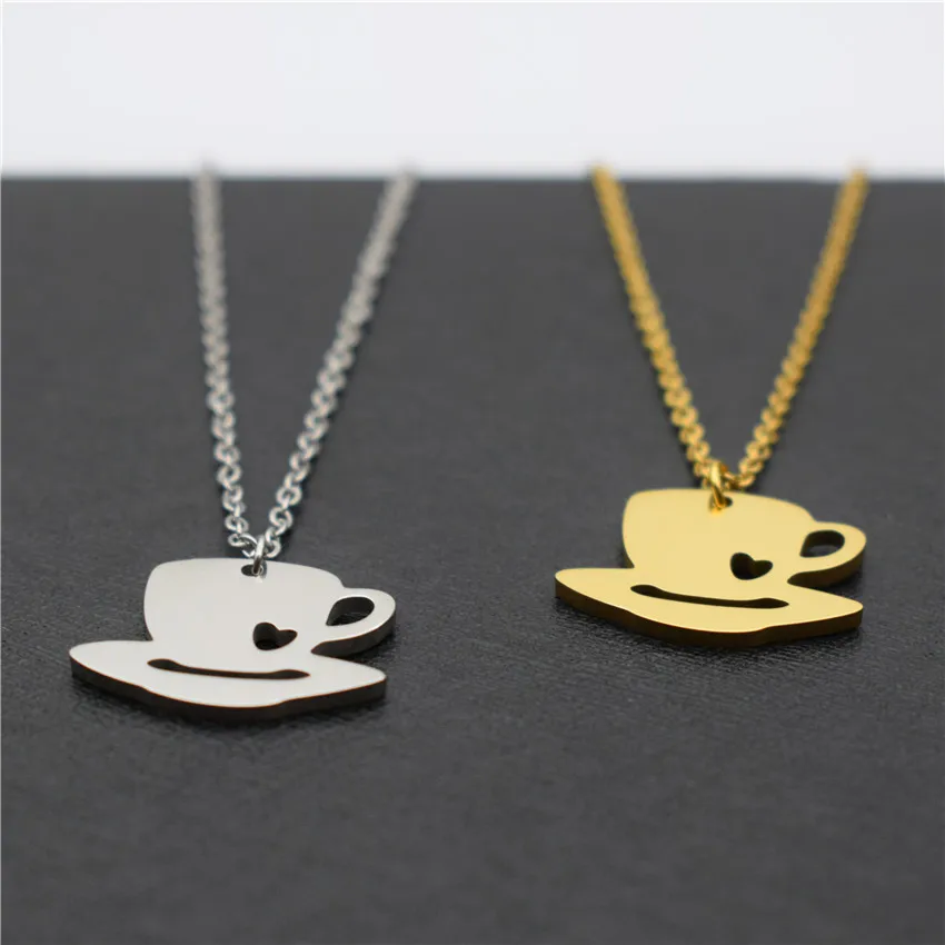 Gold Chain Choker Leisure Jewelry Little Heart Coffee Cup Pendant Necklace For Best Friend