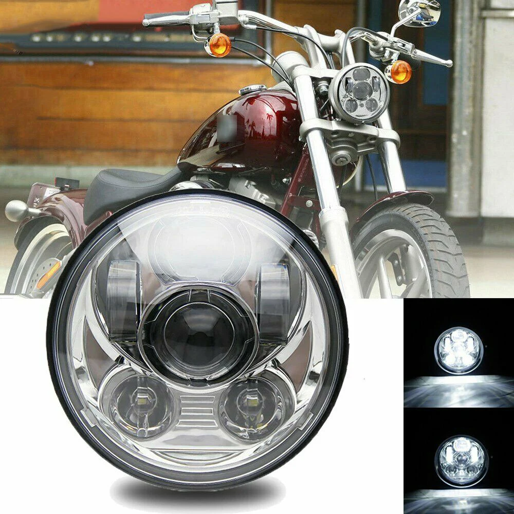 

1X 5-3/4" 5.75" Round LED Headlight for Motorcycle High Low Beam DRL Moto Headlamp with H4 to H13 Adapter Cable Car Lamps Kit