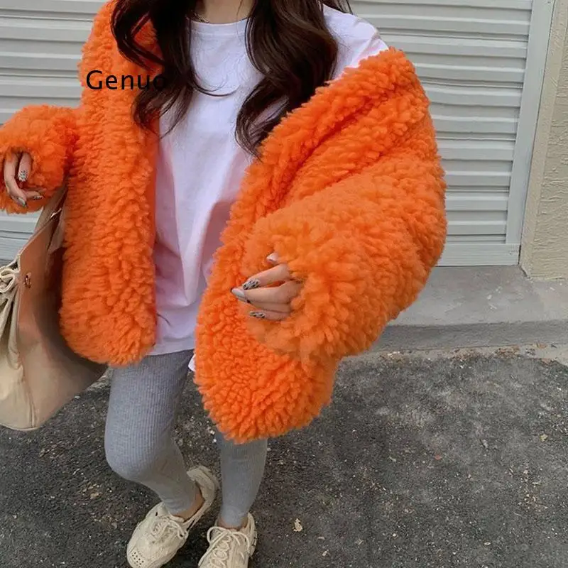 Winter Lamb Cashmere Overcoat Women Casual Loose Thicken Warm Plush Teddy Coat Female Fake Fleece Fluffy Jackets