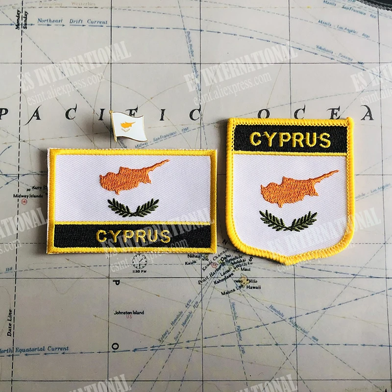 CYPRUS National Flag Embroidery Patches Badge Shield And Square Shape Pin One Set On The Cloth Armband   Backpack  Decoration